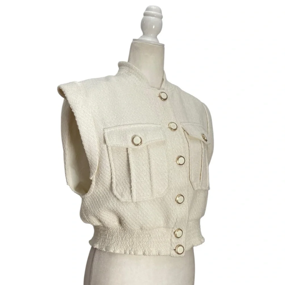 Christian Lacroix Boucle’ Tweed Crop Vest Sleeveless Jacket Intermix $395 - Picture 3 of 16